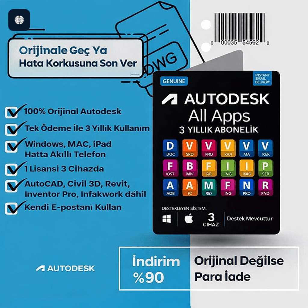 Autodesk yazılımı indirimle Autodesk All Apps 2026 Lisansı – Resmi 3 Yıllık Single User | 43 Uygulama (AutoCAD, Revit, Fusion 360 Dahil) - Görsel 1
