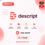 Descript Creator 1 Yıllık – AI Video & Podcast Editörü | Metin Tabanlı Düzenleme, Overdub, Studio Sound, 4K Export | Promosyon Kodu ile Aktive Edilir