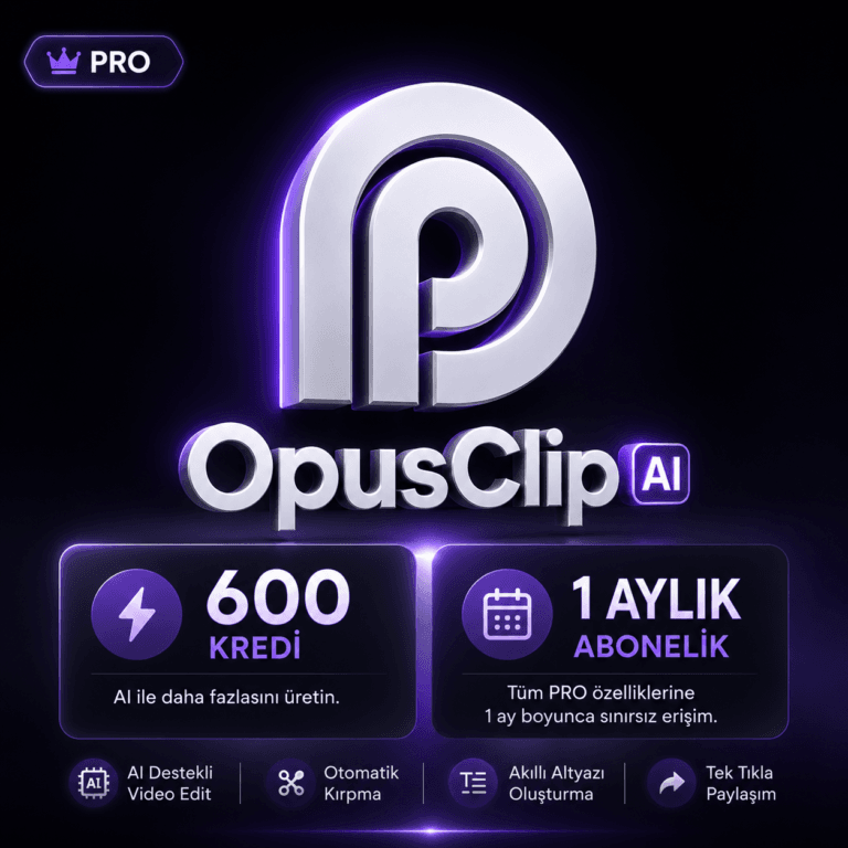 OpusClip Ai 1 Aylık 600 Kredi dijital abonelik ürünü