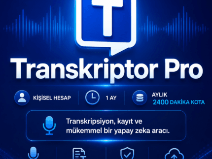 Transkriptor AI Pro 1 Aylık – 2.400 Dakika Kota | Ses ve Videoyu Yazıya Dökme, 100+ Dil | Kişiye Özel Hesap
