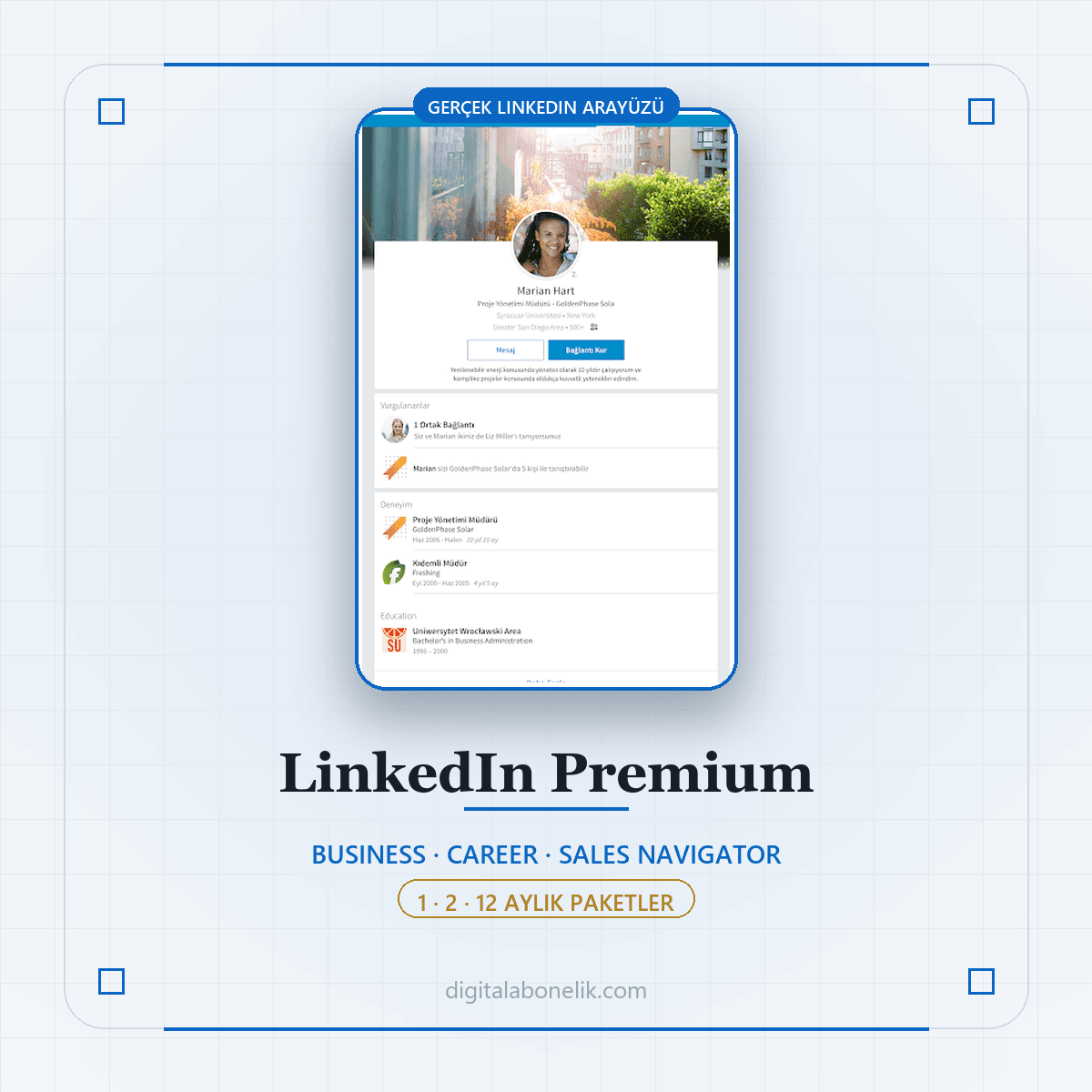 LinkedIn Premium — Gerçek Arayüz LinkedIn Premium gerçek profil ekranı - DigitalAbonelik
